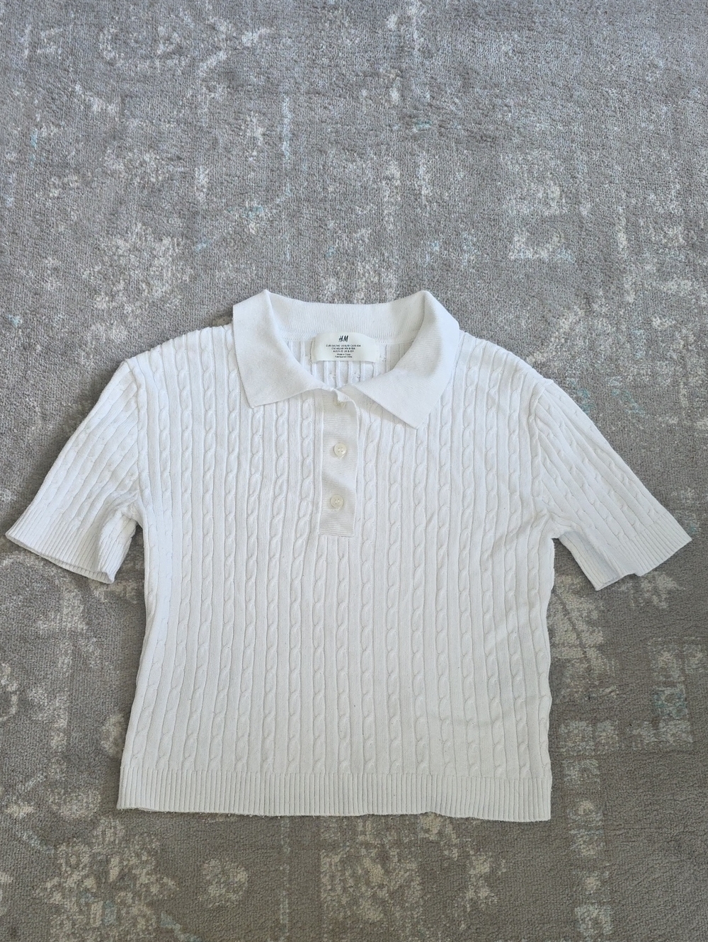 H&M Girls White Cable Knit Polo Shirt